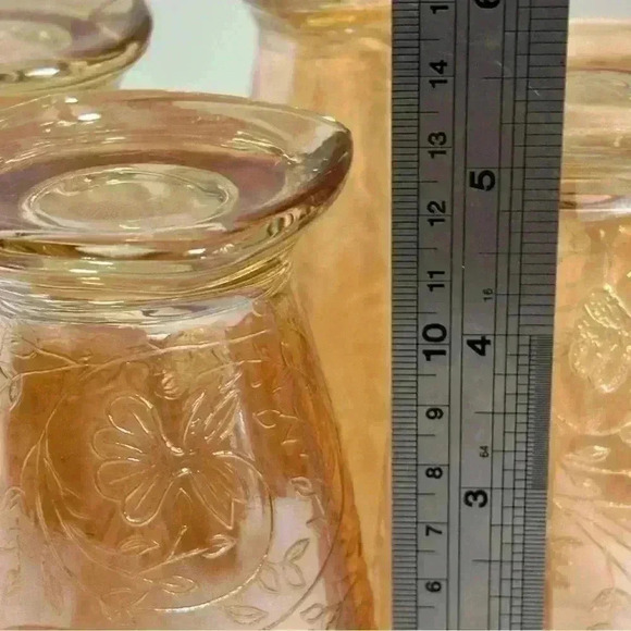 Set of 4 1950s depression  glass Jeanette Louisa Floragold iridescent tumblers - Picture 8 of 9